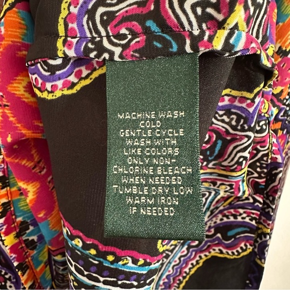 Lauren Ralph Lauren Black Sheer Paisley Multicolor Long Sleeve Blouse Size XL - Picture 7 of 10
